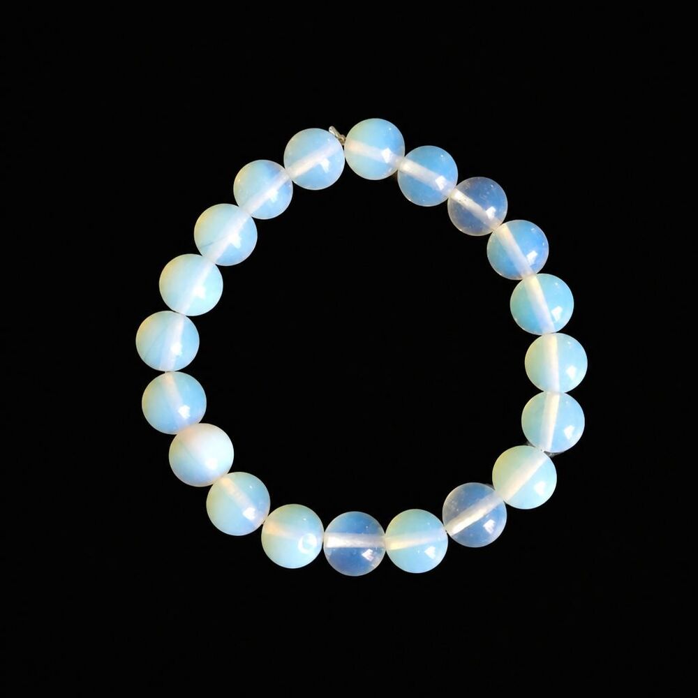 Frosted Bluish White Opalite Glow Round Circle Beaded Stretch 7.25" Bracelet
